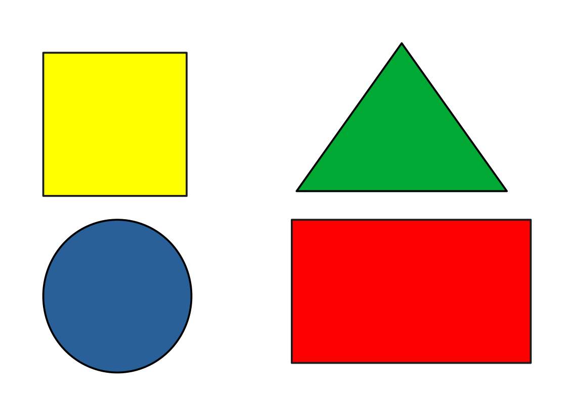 cuadrado, rectángulo, triángulo y círculo como planos geométricos.