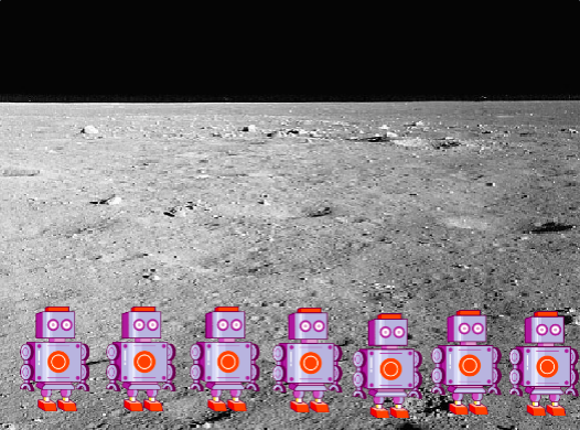 La imagen muestra clones de un robot lunar