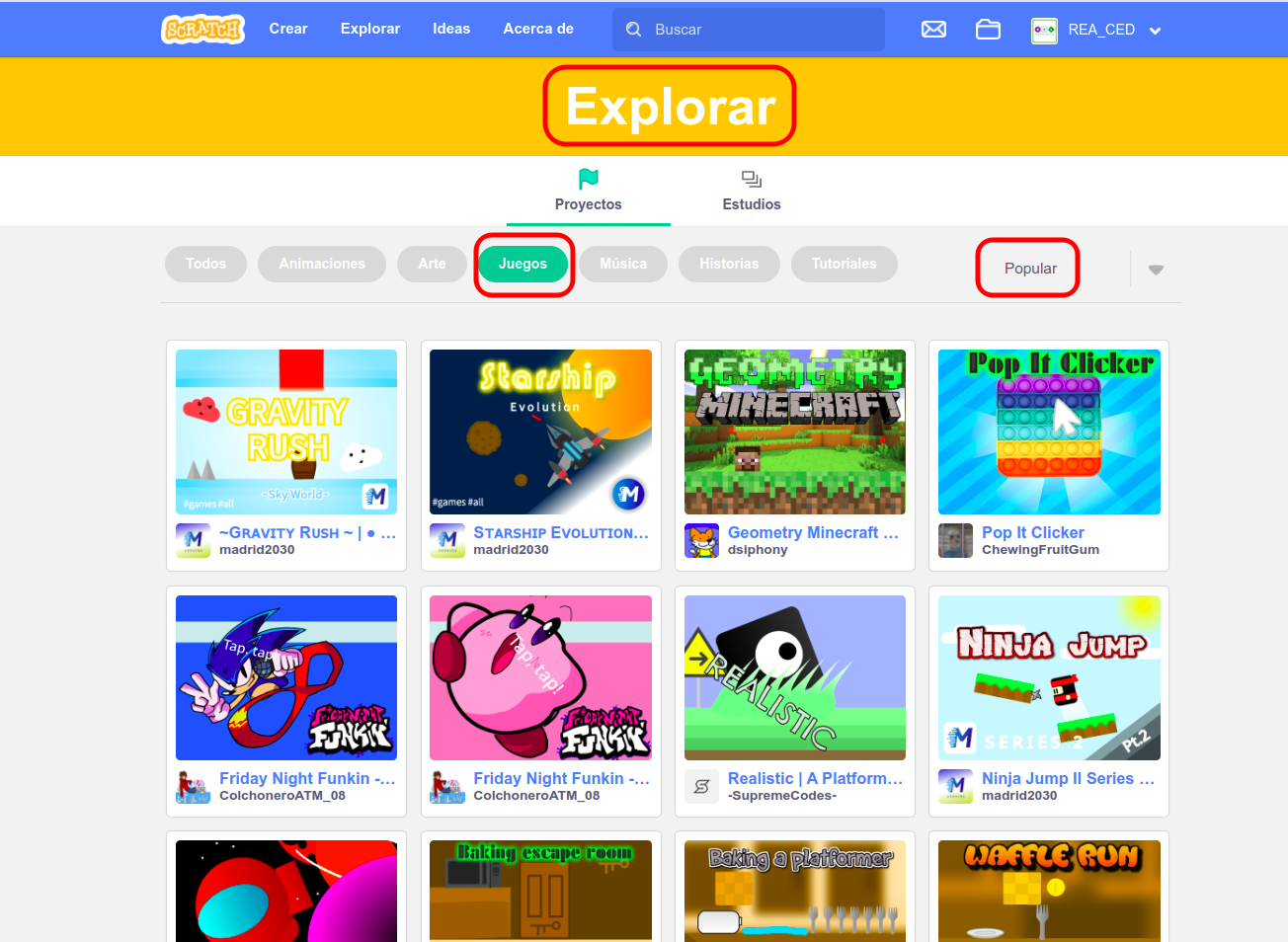 Imagen que representa explorar del portal de Scratch