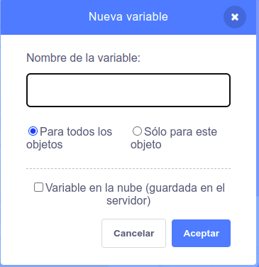 Imagen de los tres tipos de variables en Scratch