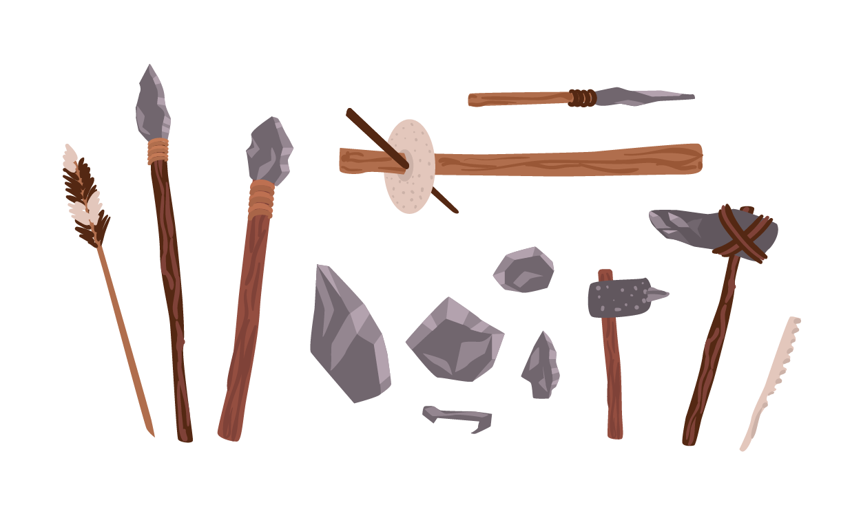 Herramientas de la Prehistoria Ilustración de herramientas de la Prehistoria