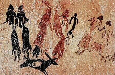 Pintura rupestre levantina. La Danza del Cogul La Danza del Cogul. Calco de Henri Breuil. Mujeres danzan en torno a una figura fálica de hombre