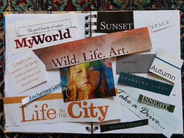 Composición artística creada con recortes de revistas.