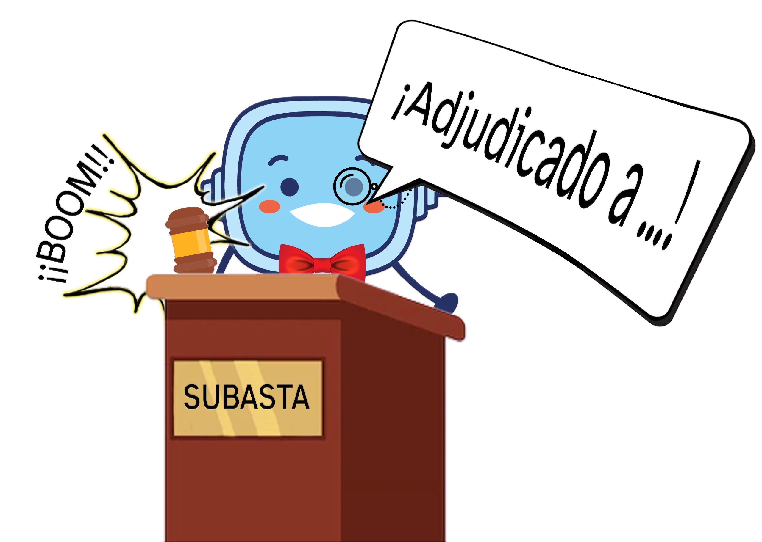 Aparece Rétor sobre un atril diciendo la frase: ¡Adjudicado a...!