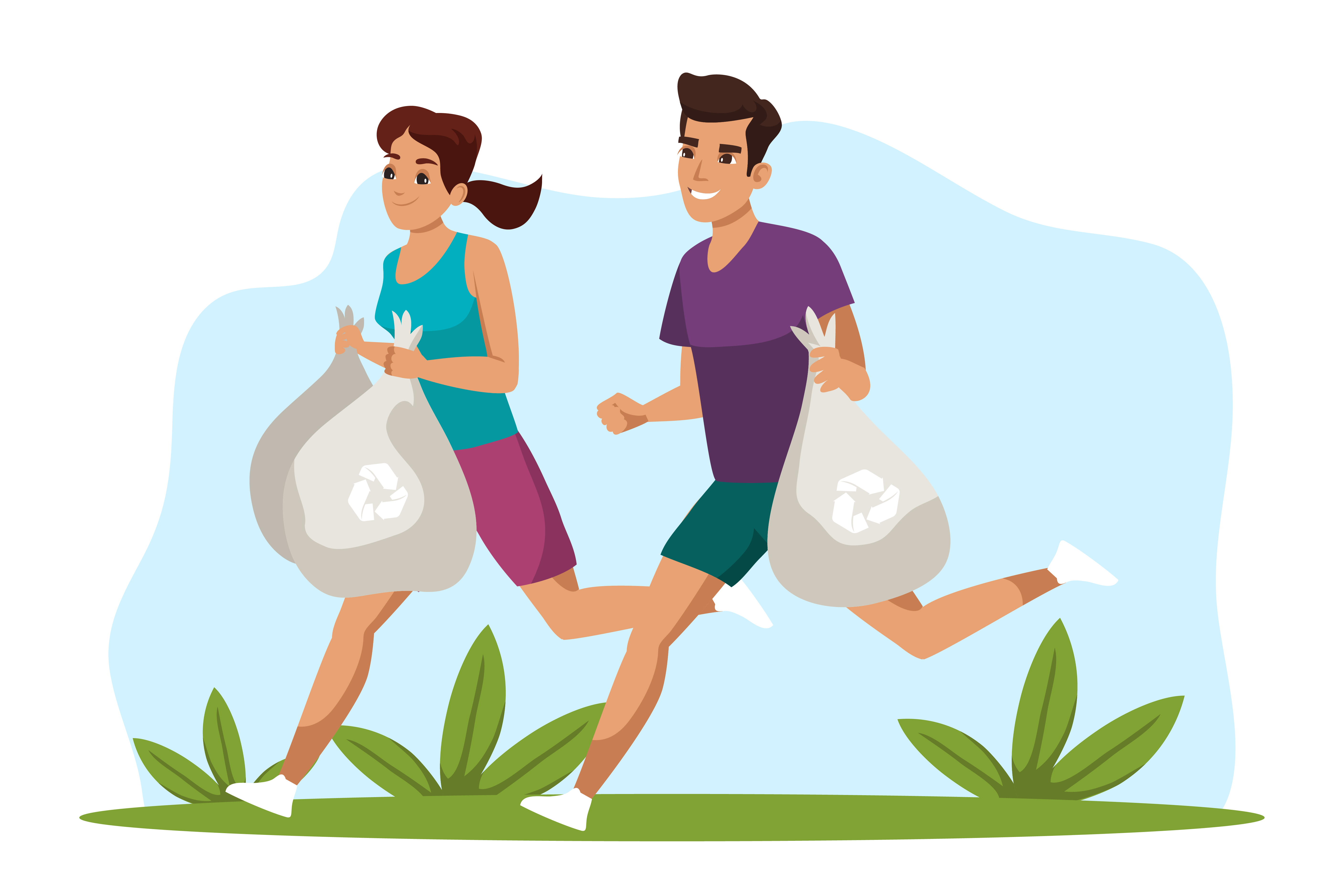 Hombre y mujer realizando el deporte "Plogging"