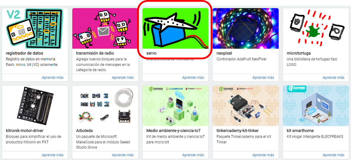 Imagen que muestra las extensiones de micro:bit