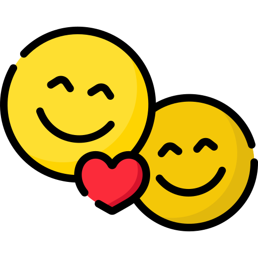 Amor icono de amor: dos caras sonrientes con un corazón en medio