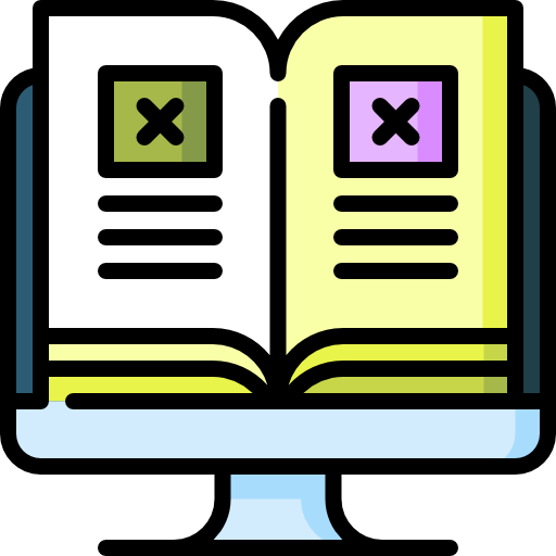 Icono que representa un catálogo: libro abierto sobre atril