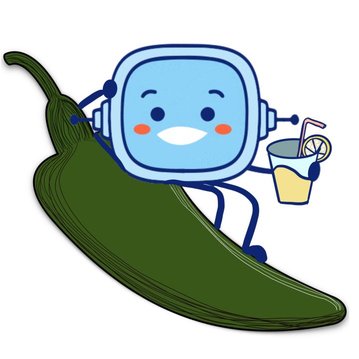 Rétor aparece tumbado en un pimiento, en postura cómoda, tomando una limonada.