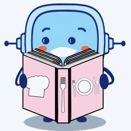 Rétor aparece leyendo un libro que tiene un gorro de cocina, un plato, un tenedor y una cuchara.
