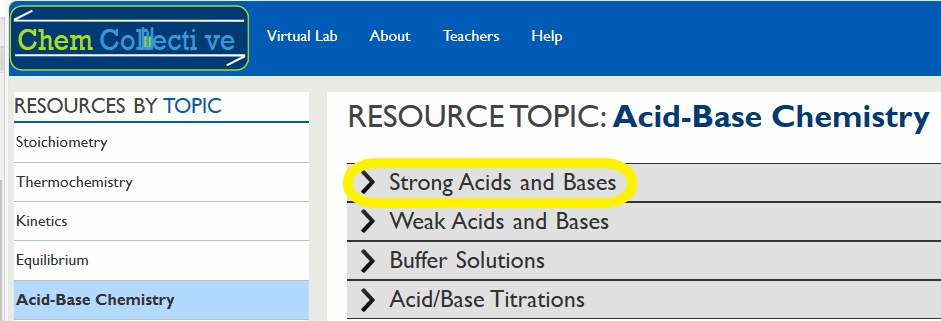 Sección Acid-Base Chemistry en ChemCollective