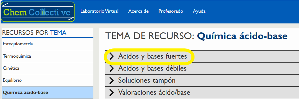 Opción ácidos y bases fuertes español