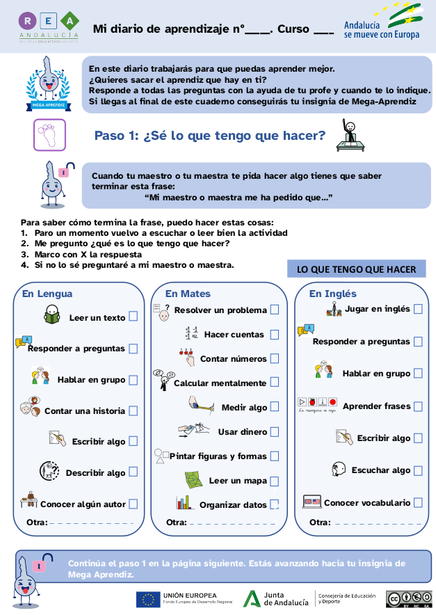 La imagen muestra la primera página del diario de aprendizaje para primaria