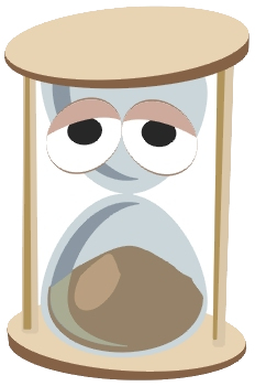 La imagen muestra una ilustración de un reloj de arena con dos ojos en la parte superior