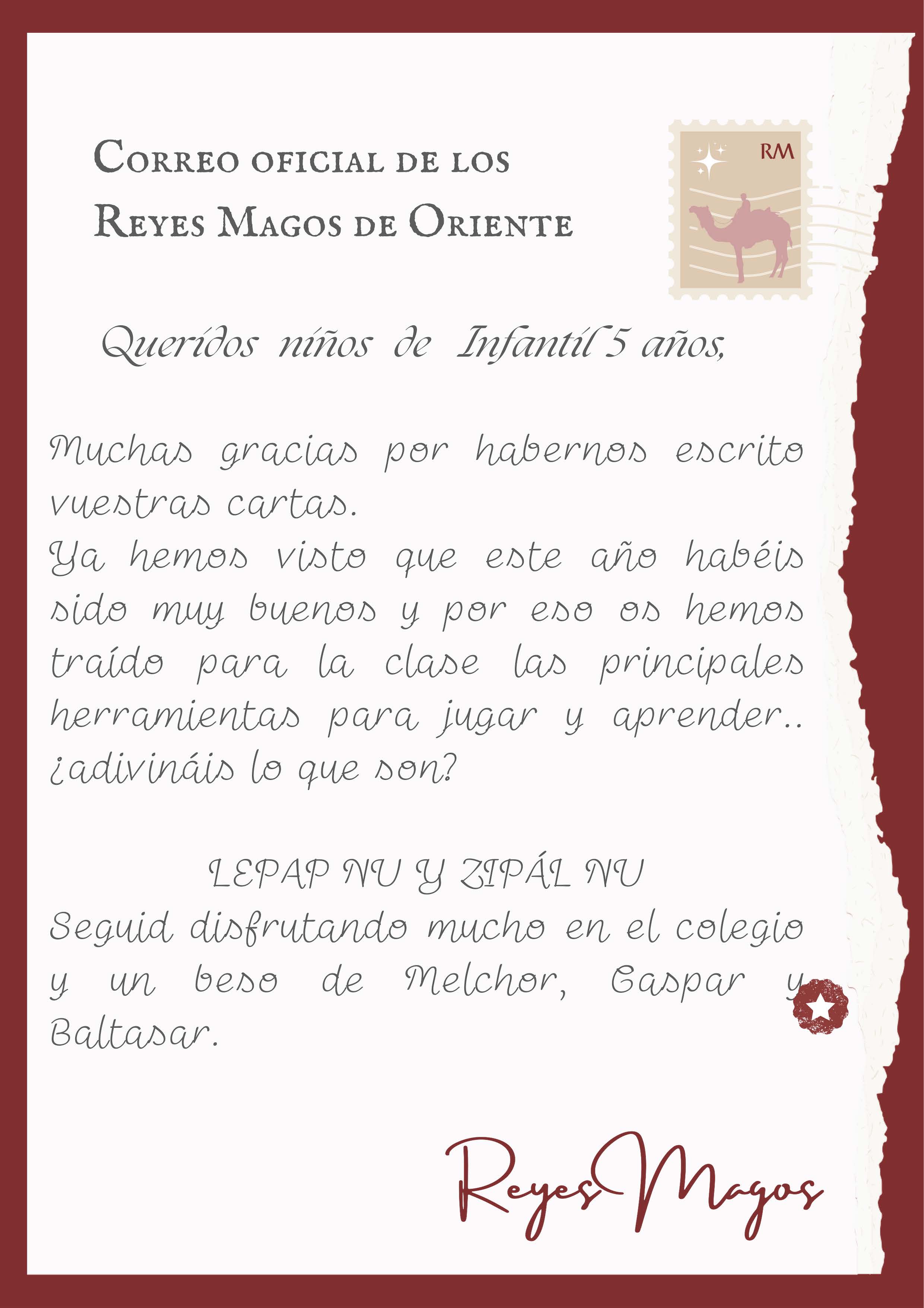 Carta a los niño/as de Infantil 5 años