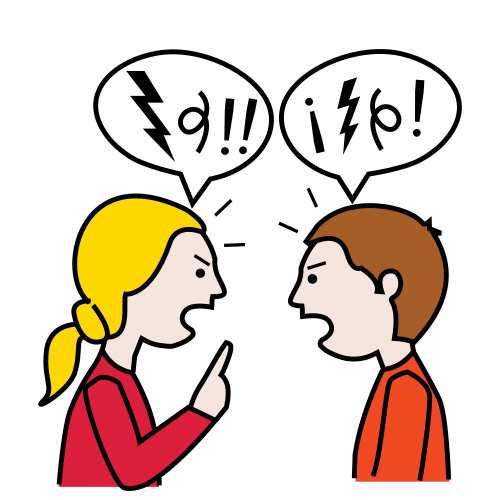 Contradigan (contradecir) Dos personas, un chico y una chica, están discutiendo porque cada uno tiene una idea diferente al otro.