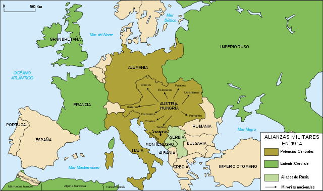 Europa en 1914 Mapa de las alianzas de la Primera Guerra Mundial