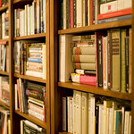 En la imagen puedes ver una estantería de madera marrón llena de libros
