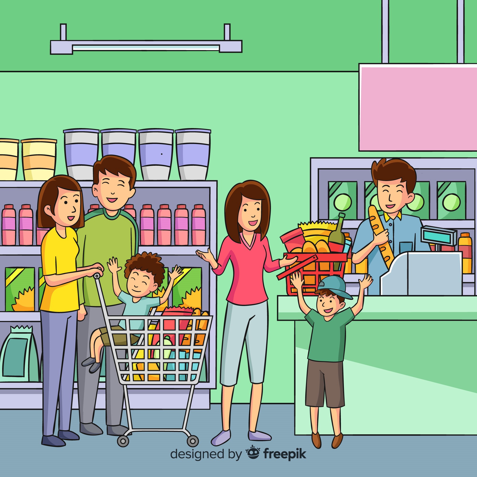 Dibujo gente comprando supermercado Comprando supermercado
