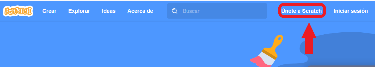 La imagen describe el botón
                    únete a Scratch