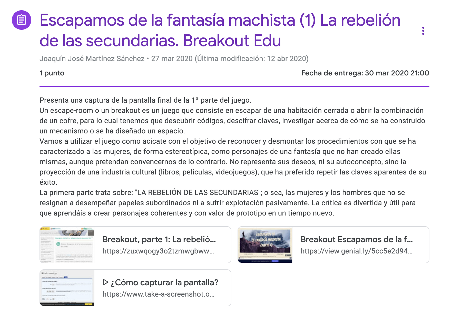 Google Classroom. 4º ESO B. IES Ítaca