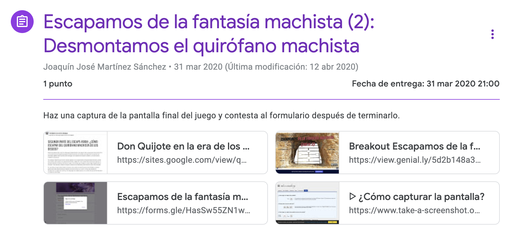 Google Classroom. 4º ESO B. IES Ítaca