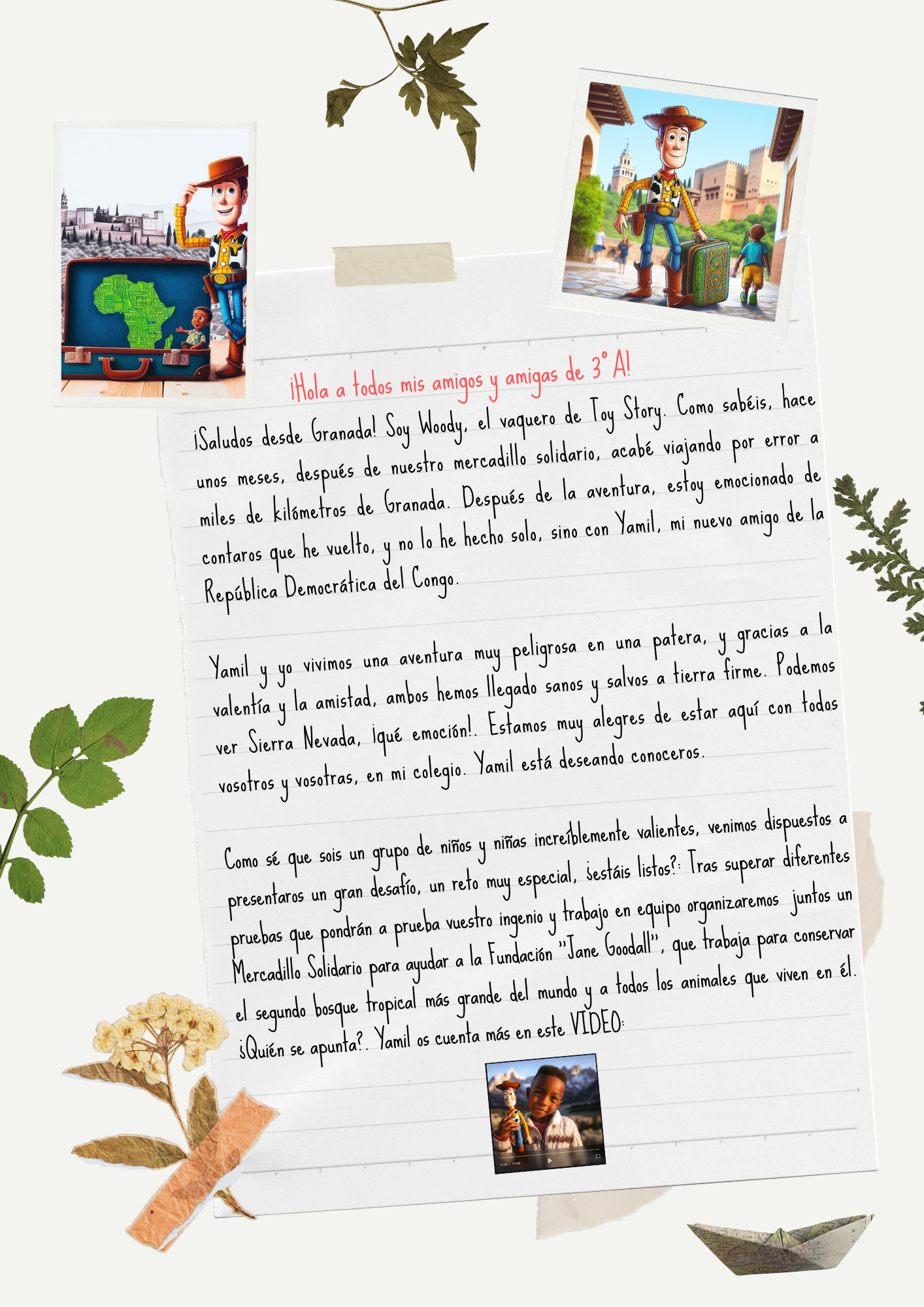 Carta de Woody a la clase de 3º de Primaria