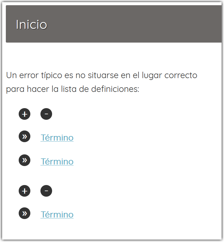 Lista errónea Error en lista de definiciones