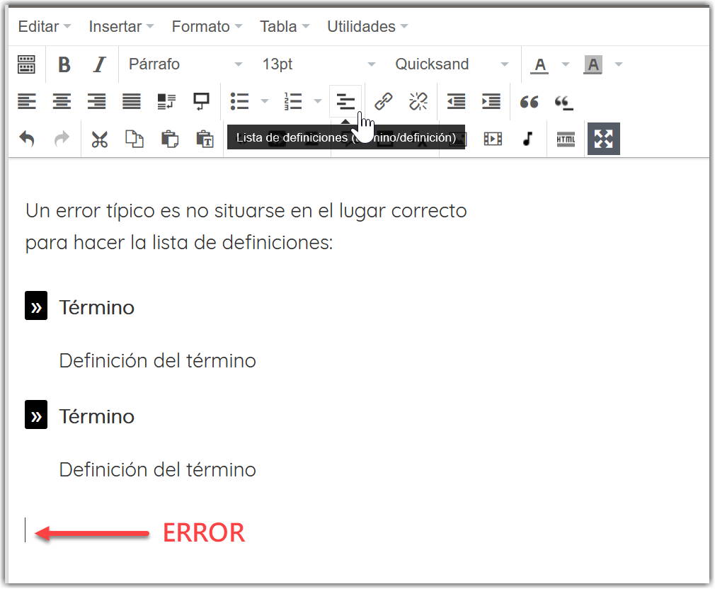 Ejemplo de lista de definiciones Ejemplo de lista de definiciones