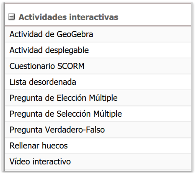 Pantallazo de actividades interactivas
