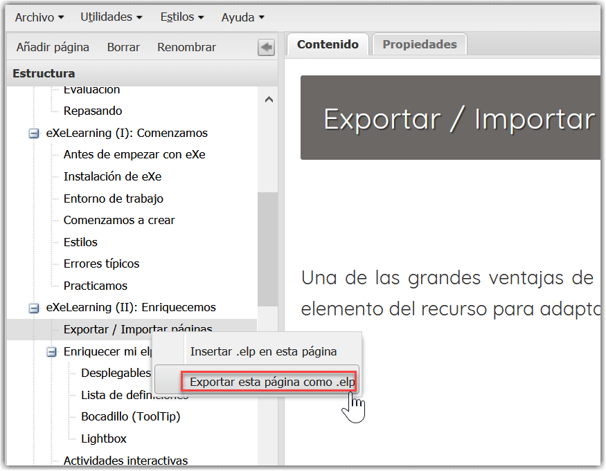 Exportar página sencilla