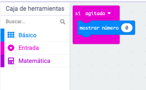 Código de ejemplo de dado en makecode