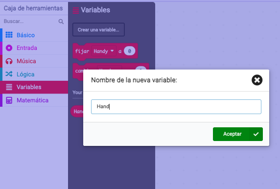 Descripción del Paso 1. Piedra, papel y tijera en makecode