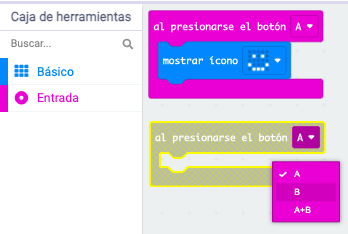 Paso 2 para crear una cara sonriente en makecode