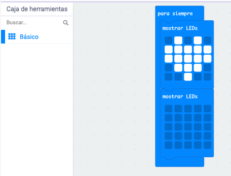 Ejemplo de corazón palpitante en Makecode