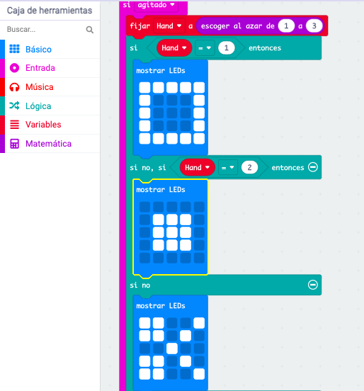 Pasos para codificar la función piedra en makecode
