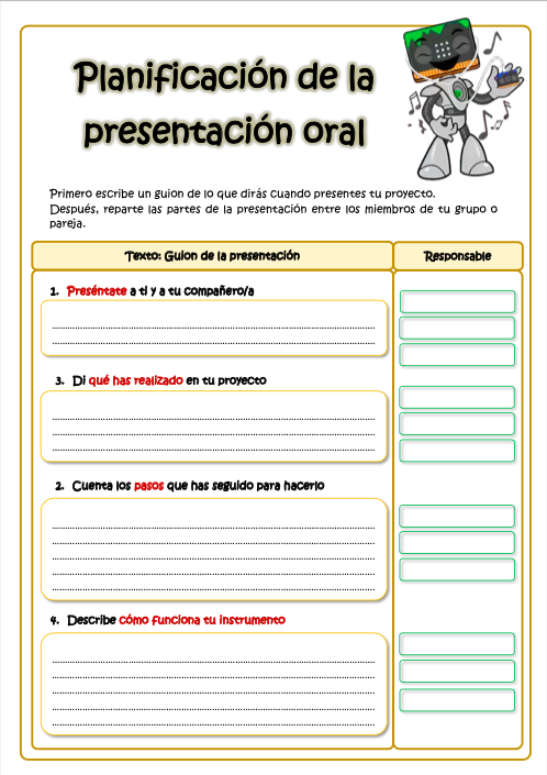 Documento de descarga sobre la planificación de la presentación oral