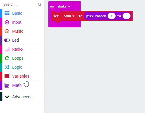 Gif de los pasos para crear una condicional en make code