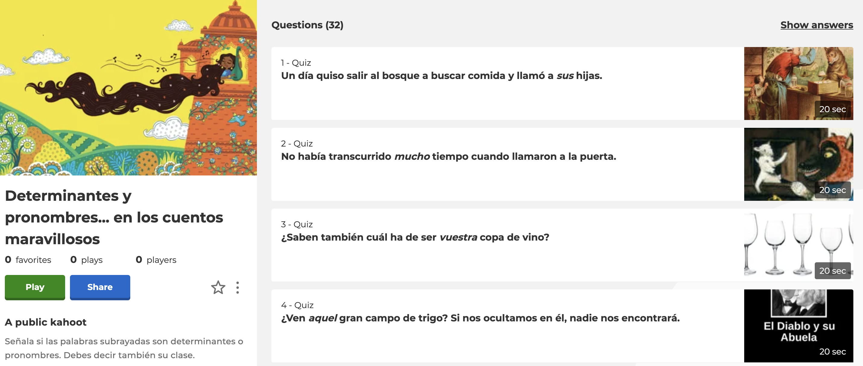 Kahoot Determinantes y Pronombres