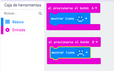 Ejemplo cara triste y sonriente en makecode