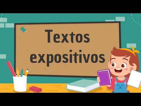 mujer con carteles de las características del texto expositvo
