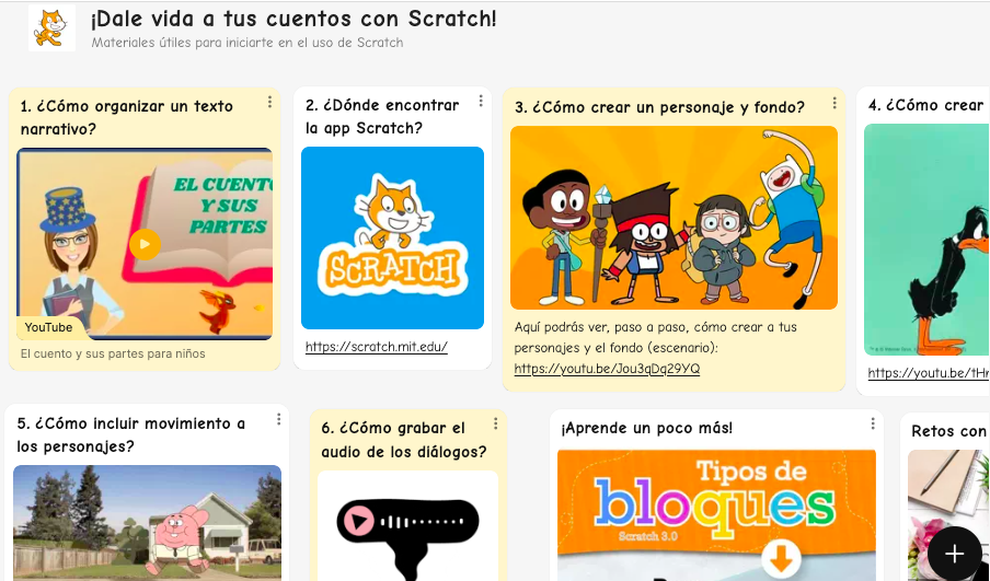 Tabla para escribir verbos, adjetivos, personajes y lugares.