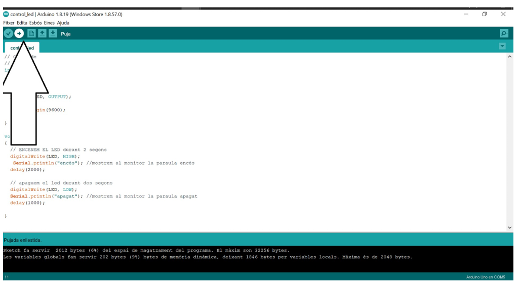 Pujada del programa a la placa Arduino