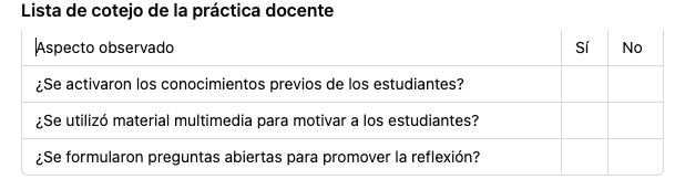 Lista de cotejo
