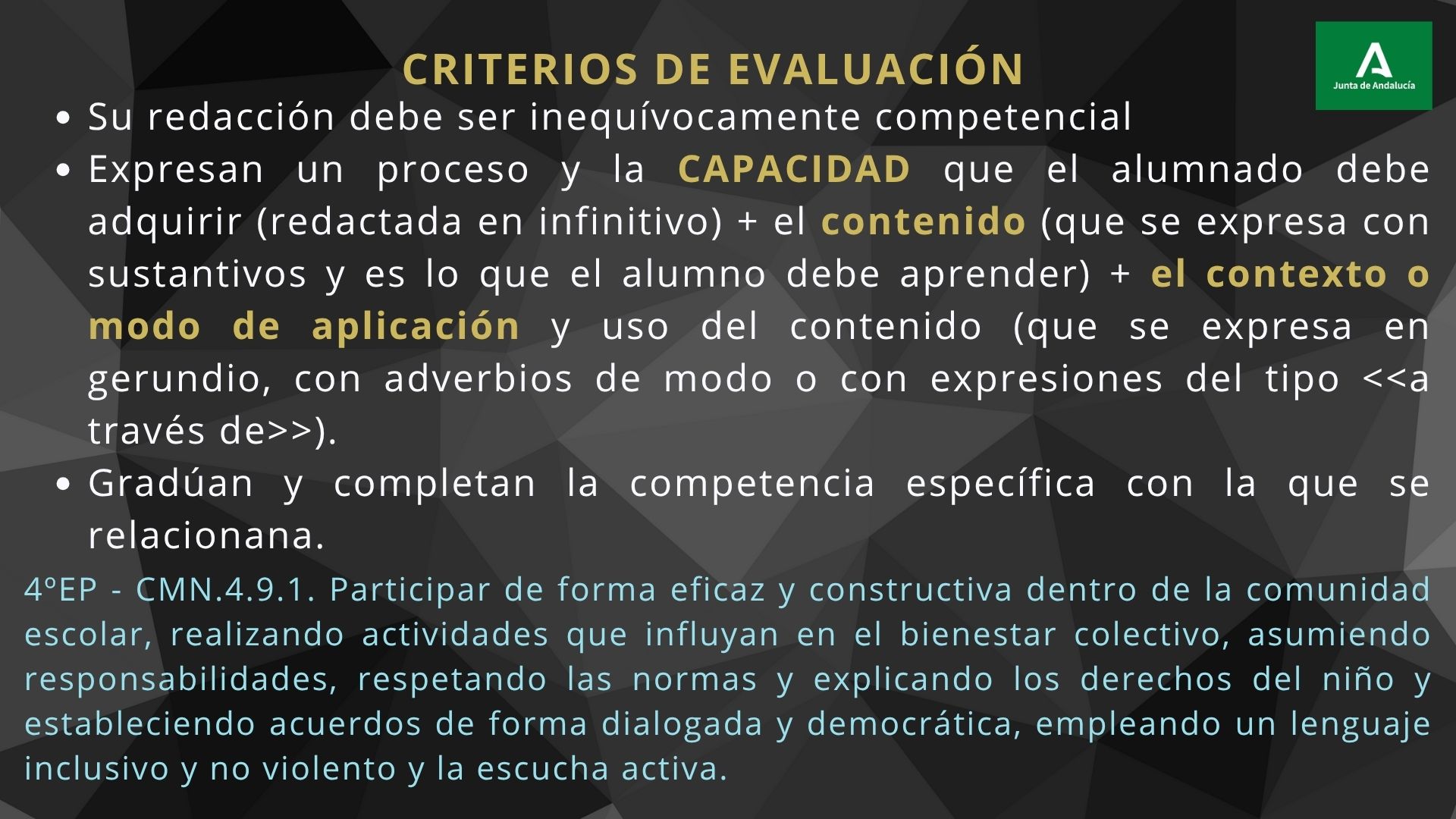 Criterios de Evaluación al amparo delcurrículum