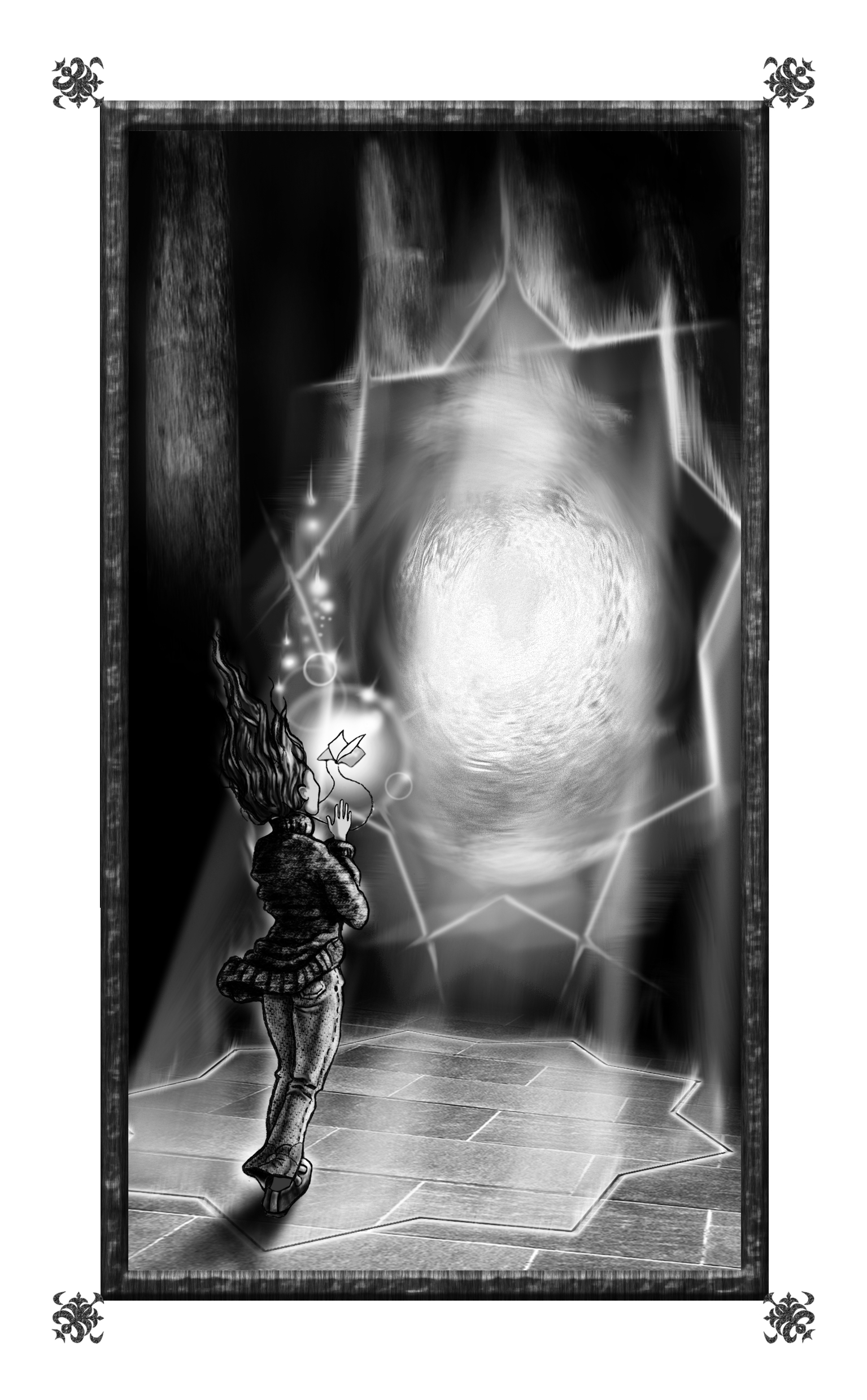 Venus ante el portal mágico representado por una estrella de 9 puntas