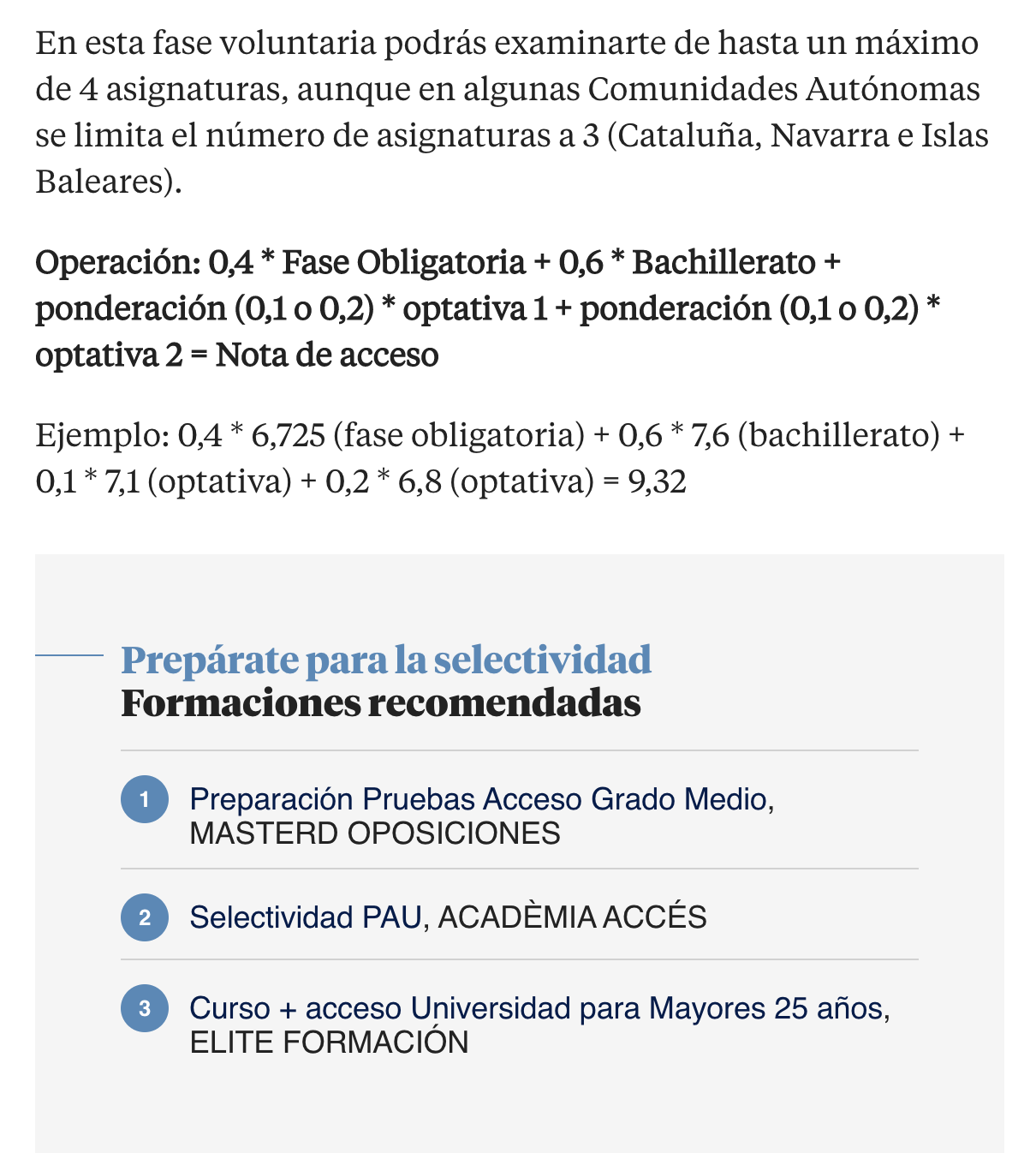 Publicidad de academias para preparar la selectividad