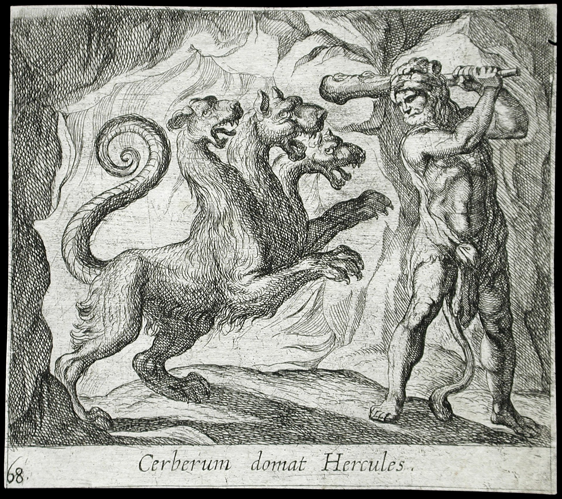 Hércules luchando contra Cerbero.