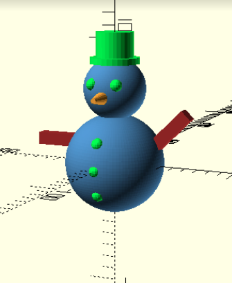muñeco de nieve azul con OpenScad