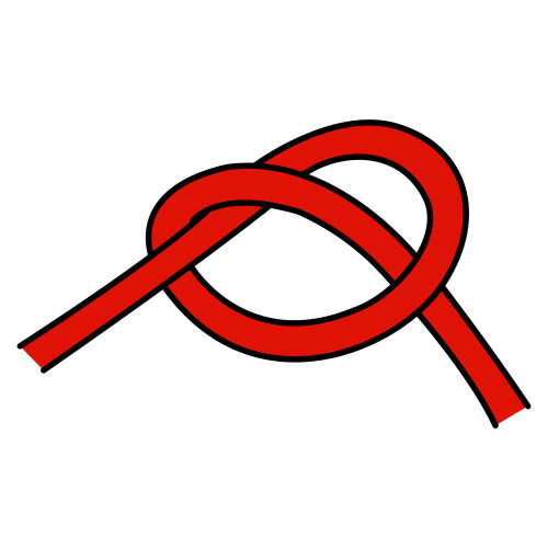 Nudo Una cuerda roja hecha un nudo.